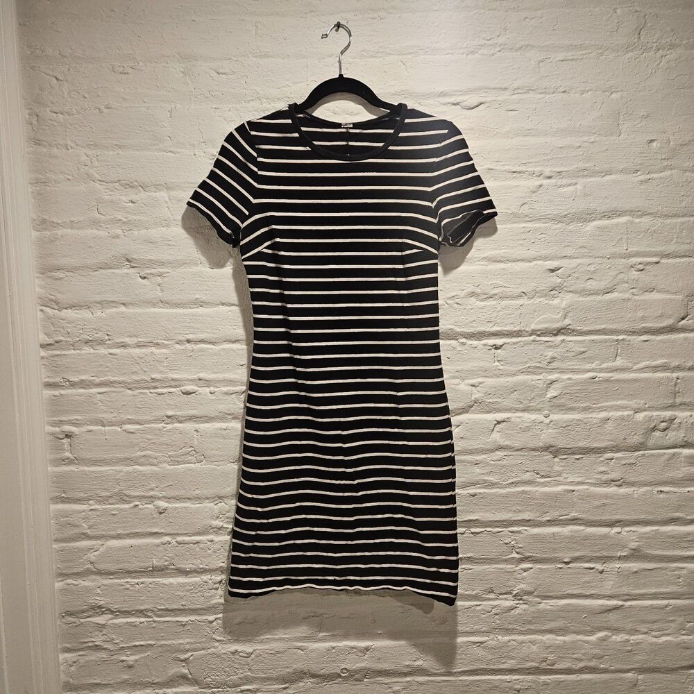 Gap Heavyweight Cotton Stretch Black White Stripe Short Shirt Dress, Size M Tall